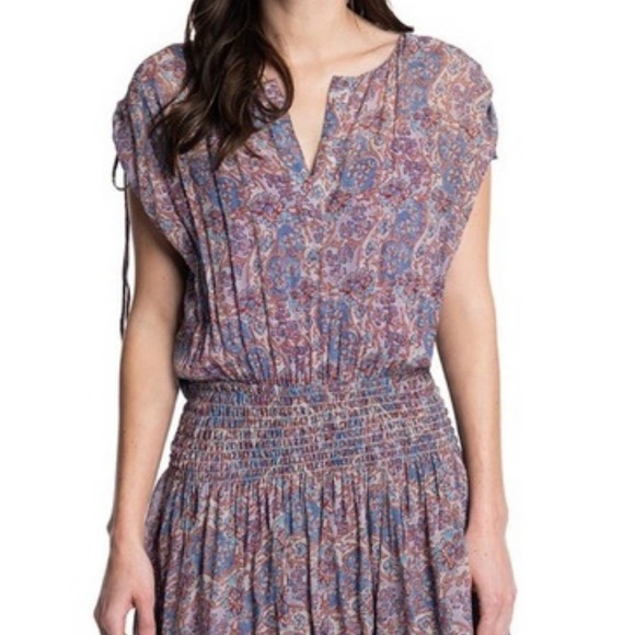 Frye NWT Violet Dusk Printed Ruched Dress, Size Small but runs big - Picture 3 of 16